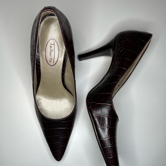 Talbots croc embossed brown stilletto heels - Picture 8 of 10